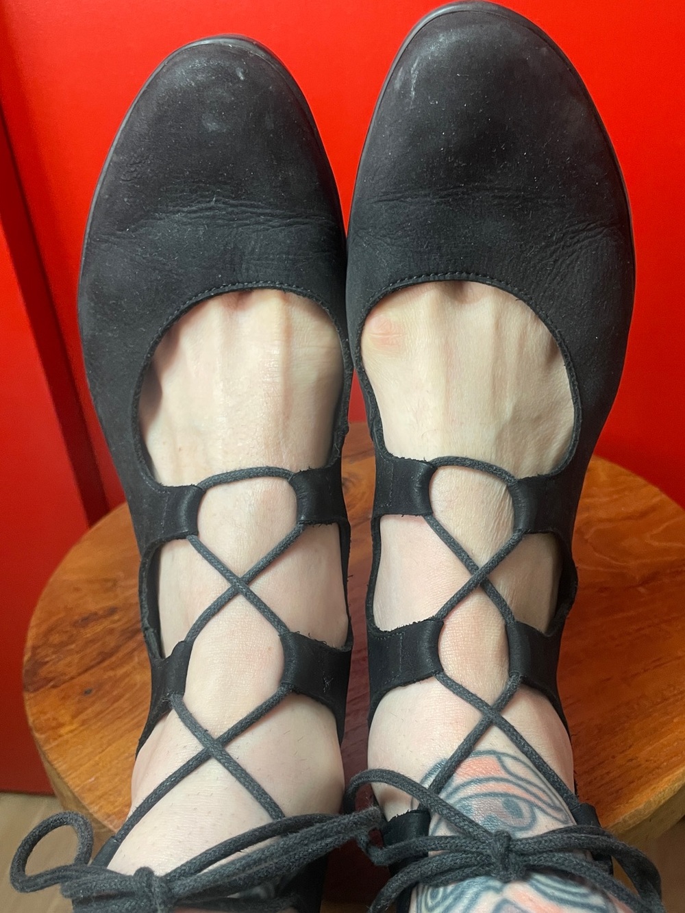 Arche Black Lace-Up Ballet Flats with Crisscross Ties